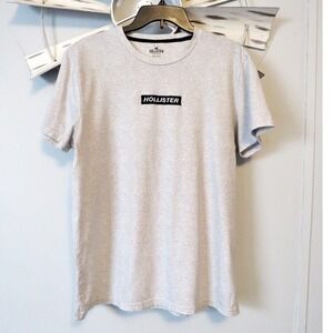 Hollister Men's Gray Tee Size Large T-Shirt Black Hollister Patch